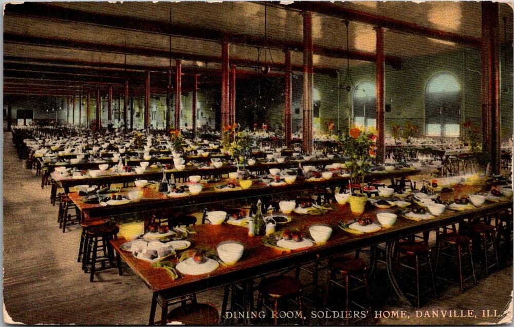 Dining Room in Soldiers' Home In Danville IL 1912 Vintage Postcard SP6-18